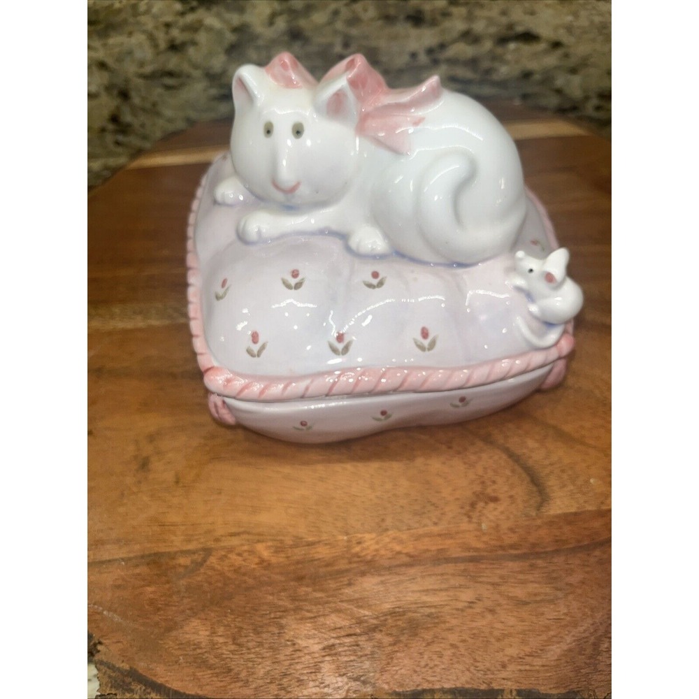 Vintage Cat and‎ Mouse Tulip Flower Trinket Box by Omnibus Japan 1987